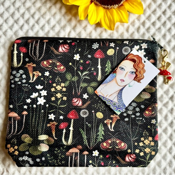 New Mushroom Core Flowers Snail Dandelion Botanical Makeup Tech Pencil Bag - 9” - Picture 4 of 12